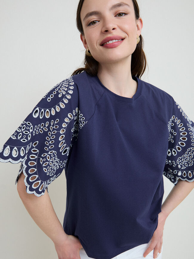 CAMISETA MANGA TROQUELADA Azul Noche