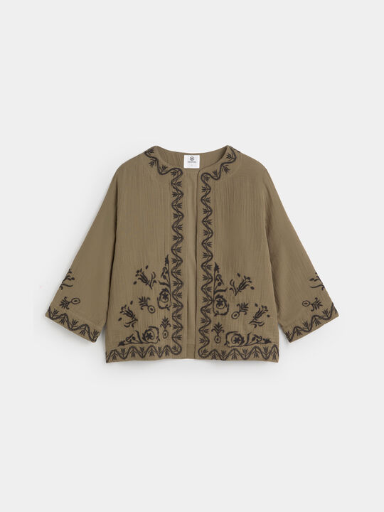 CHAQUETA DETALLES BORDADOS Kaki image number null
