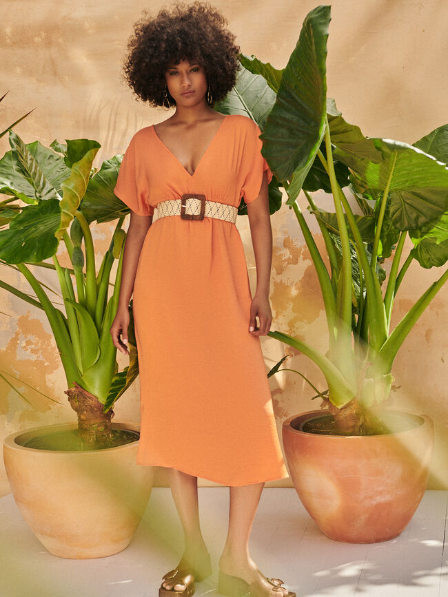 Vestido fluido satinado naranja tangy