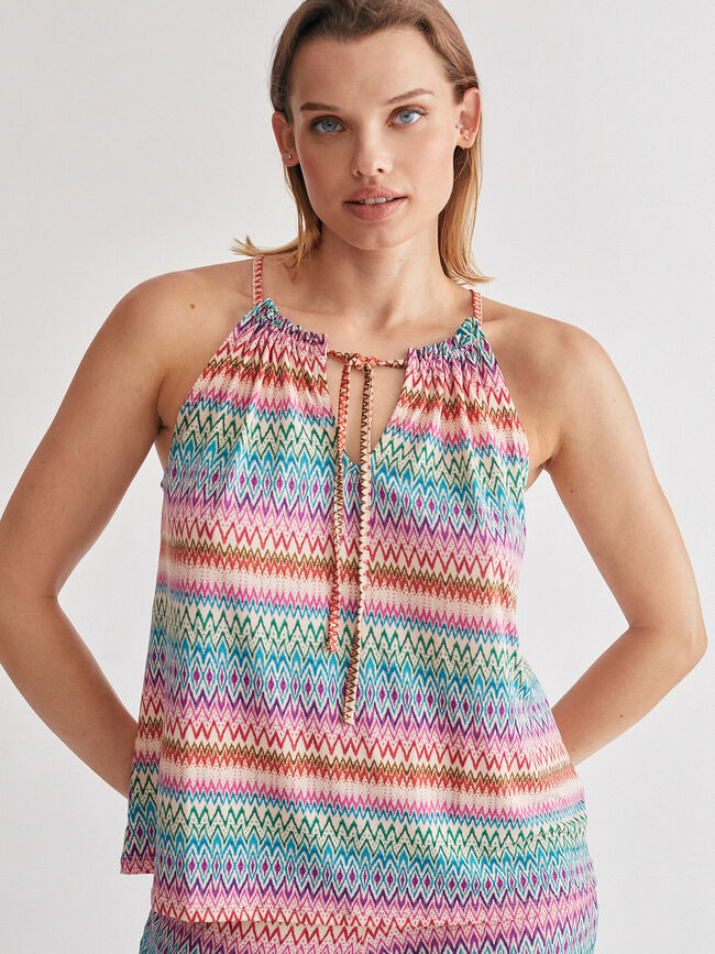 Top cuello halter detalle lazo Blanco Hueso