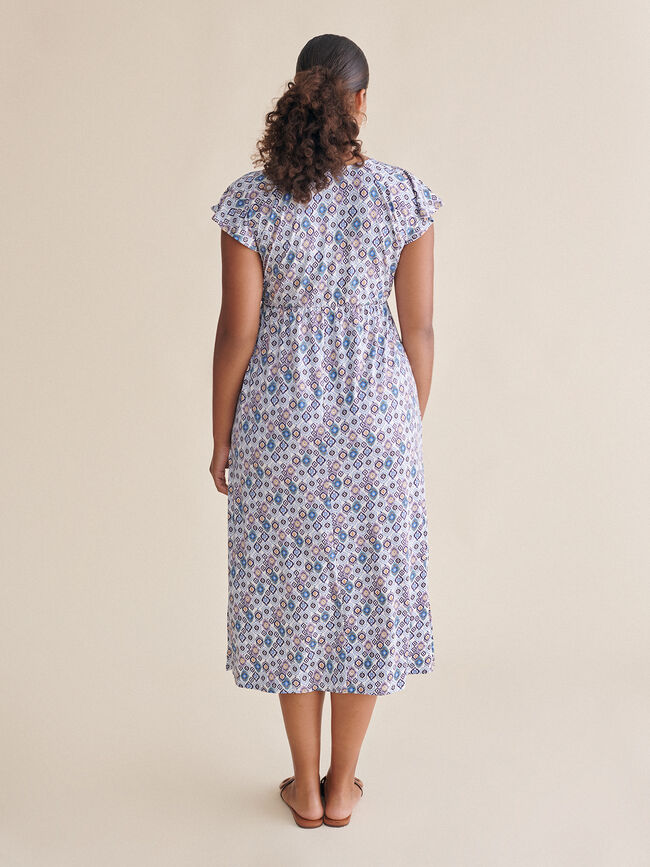 Vestido estampado cuello pico Crudo