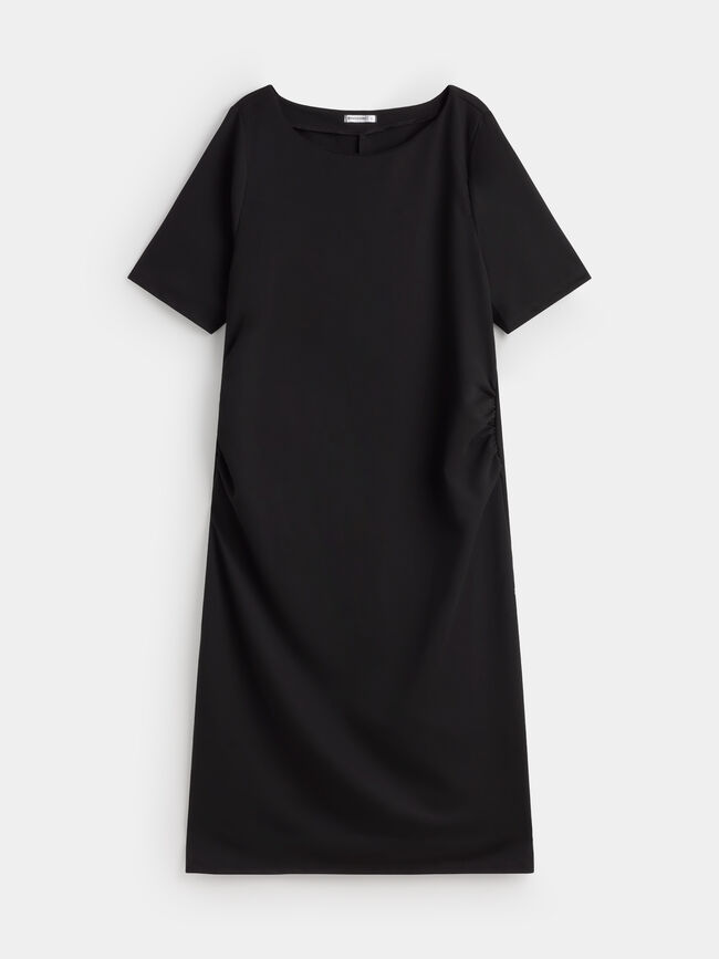 VESTIDO MIDI FRUNCIDO Negro