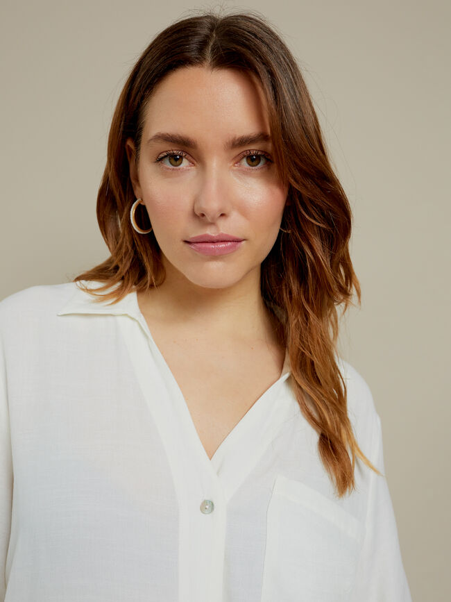 Camisa larga botones en mangas Blanco Optico