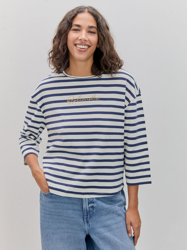 CAMISETA RAYAS LETRAS Crudo