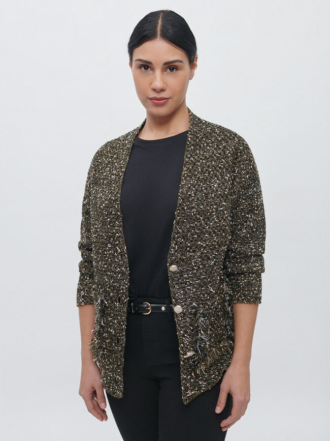 CÁRDIGAN TWEED BOTONES JOYA Kaki