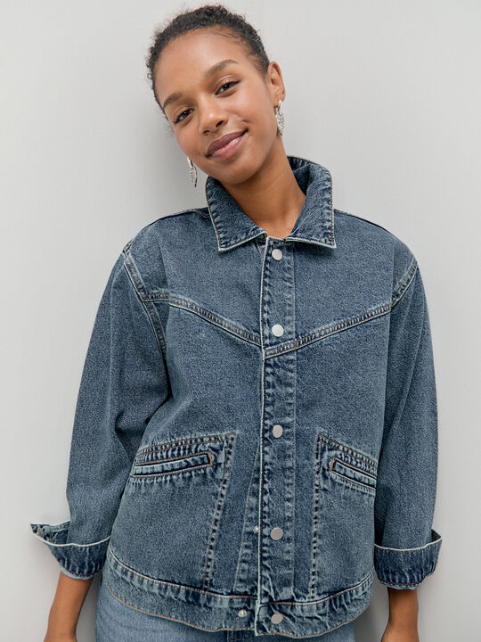 CHAQUETA DENIM FLECOS Mid blue image number null