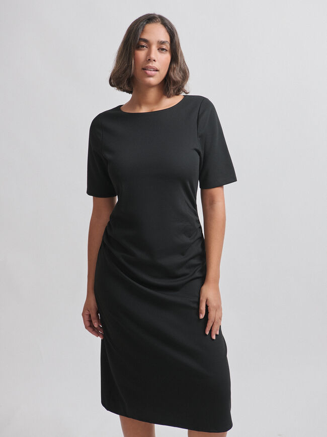VESTIDO MIDI FRUNCIDO Negro