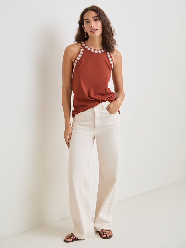 TOP DETALLE CONTRASTE Marron Medio