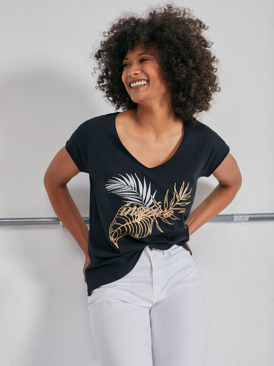 Camiseta algodón estampada Negro image number null