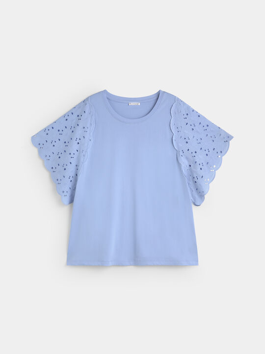 CAMISETA DETALLE MANGAS Azul Chambray image number null