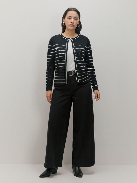 CARDIGAN RAYAS BICOLOR Negro image number null