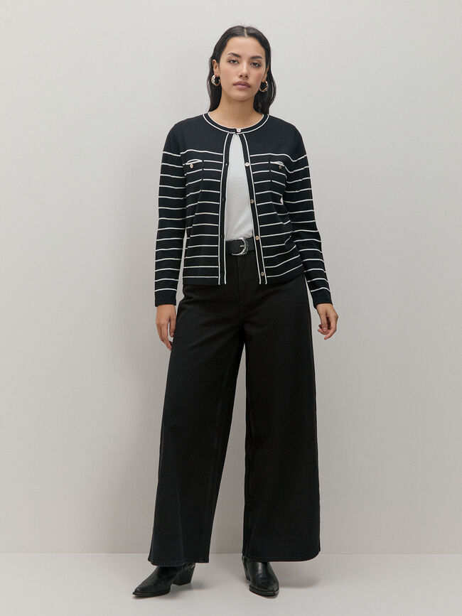 CARDIGAN RAYAS BICOLOR Negro