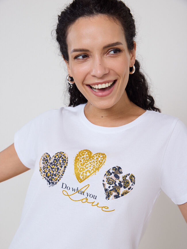 CAMISETA CORAZONES LEOPARDO Blanco Optico