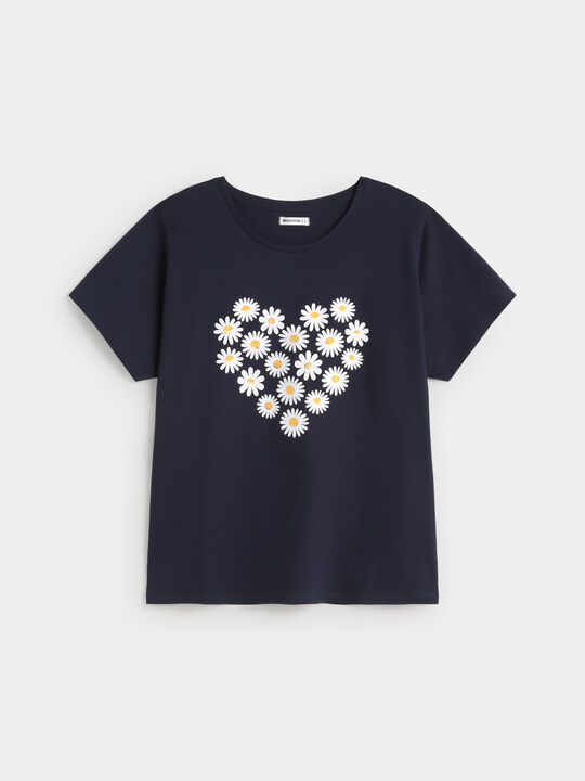 CAMISETA CORAZ&Oacute;N MARGARITAS Azul Marino image number null