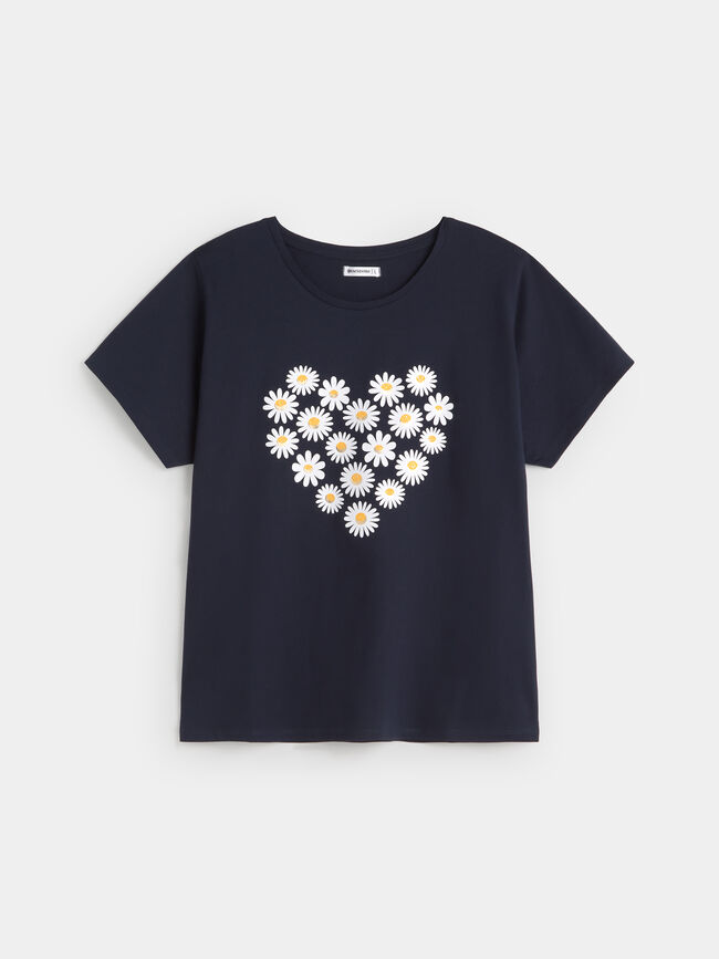 CAMISETA CORAZ&Oacute;N MARGARITAS Azul Marino