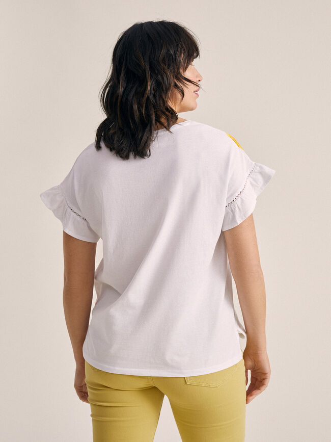 Camiseta estampado tropical detalle en m Blanco Optico