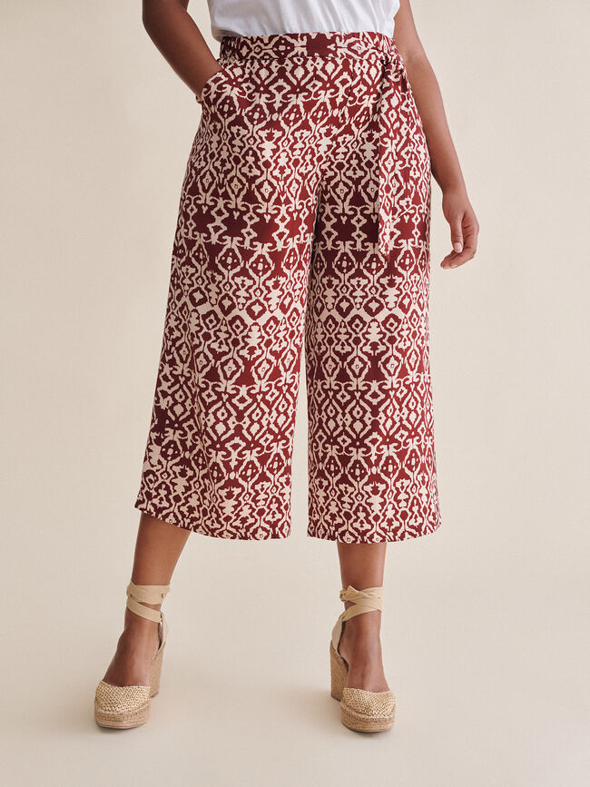 Pantalon Culotte estampado étnico Crudo