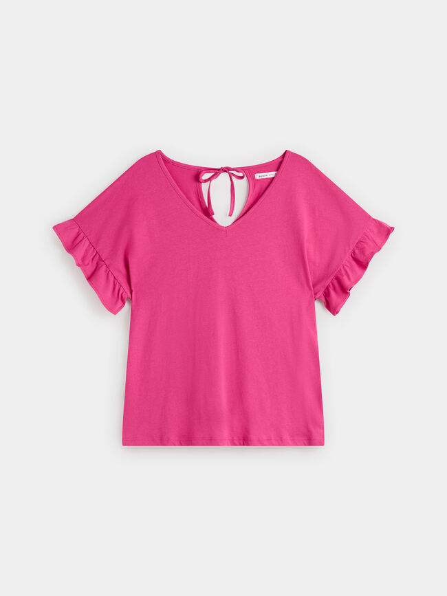 CAMISETA MANGA VOLANTE Fucsia Oscuro