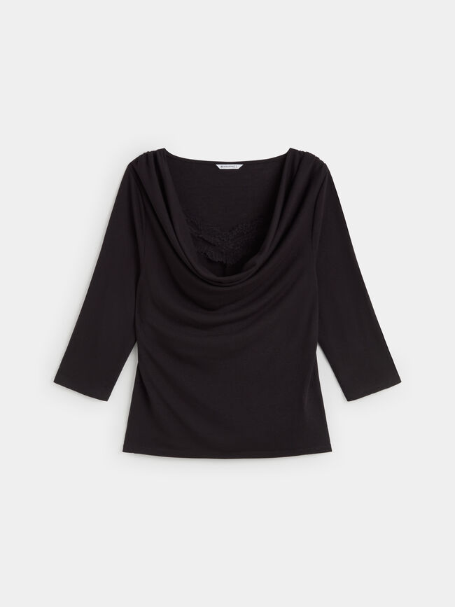 CAMISETA DETALLE ENCAJE Negro