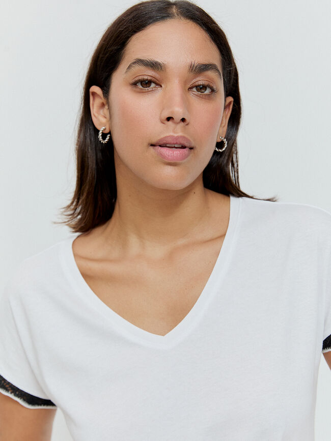 CAMISETA PUNTILLA MANGA Blanco Optico