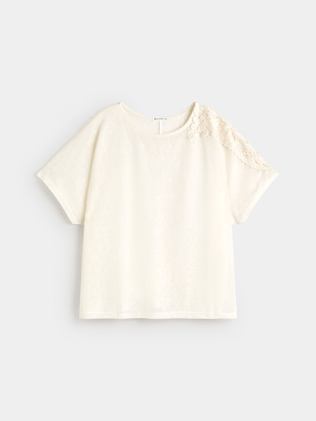 CAMISETA LINO DETALLE Crudo