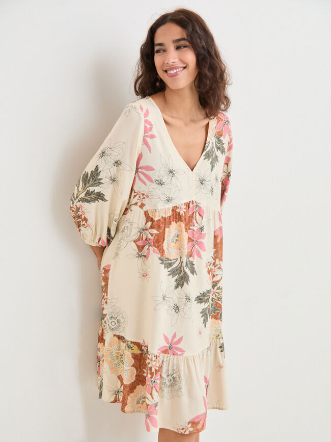 VESTIDO VISCOSA ESTAMPADO Crudo