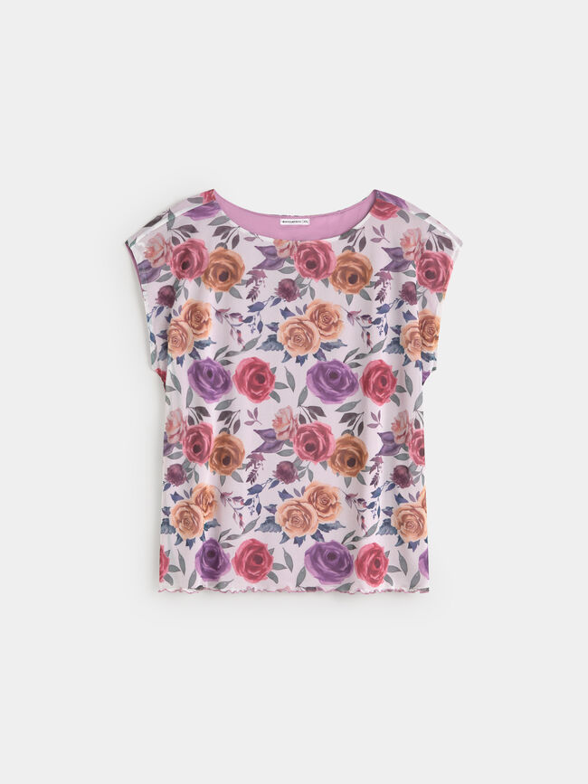 CAMISETA  FLORES Malva Empolvado