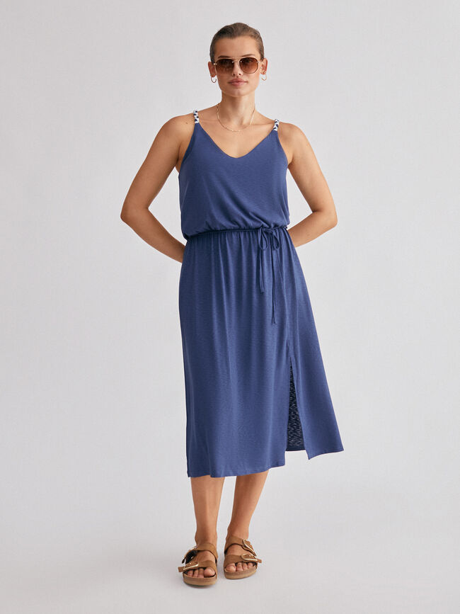Vestido tirantes detalle fruncido Azul Marino