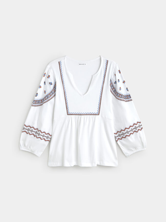 CAMISETA BIMATERIA BORDADA Blanco Optico