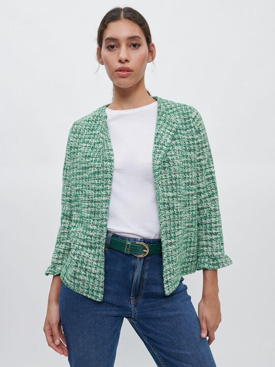 CHAQUETA TWEED VOLANTES Verde oscuro image number null