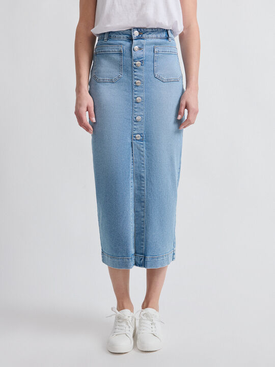 FALDA LARGA BOTONES Mid blue image number null