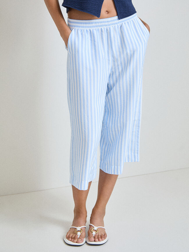 PANTAL&Oacute;N CULOTTE RAYAS Celeste
