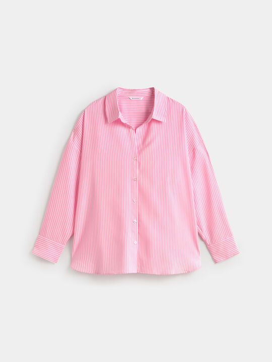 CAMISA RAYAS OVERSIZE Rosa Medio image number null