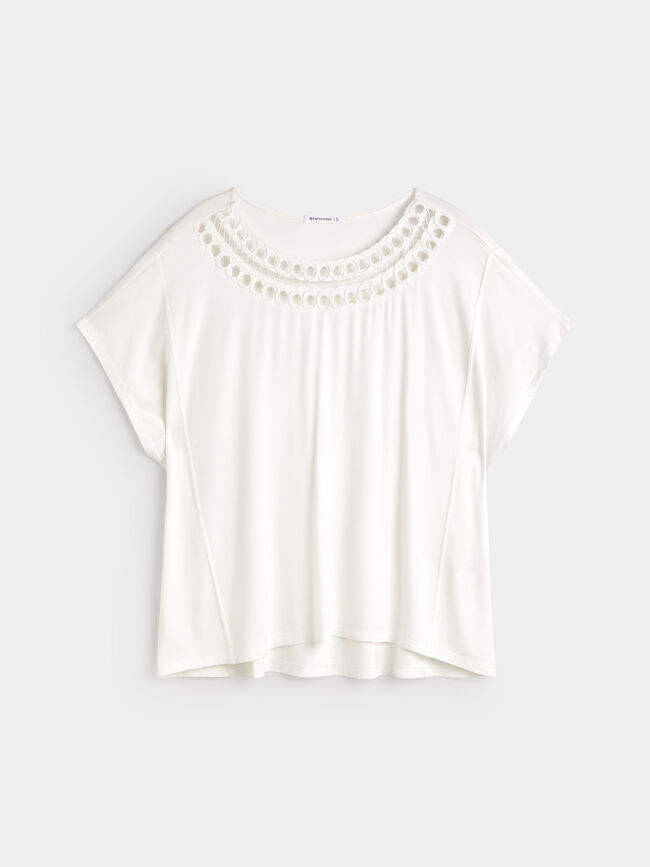 CAMISETA DETALLE CUELLO Blanco Hueso
