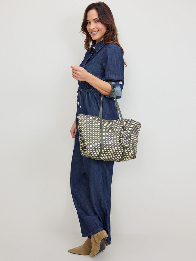 BOLSO ESTAMPADO GEOM&Eacute;TRICO verde militar