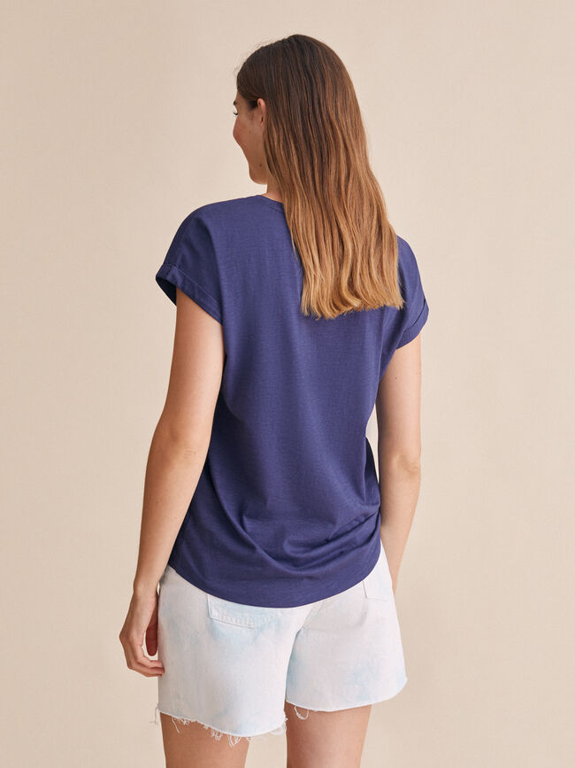 Camiseta lazada en escote 100% algodón Azul Marino