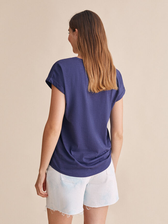 Camiseta lazada en escote 100% algodón Azul Marino