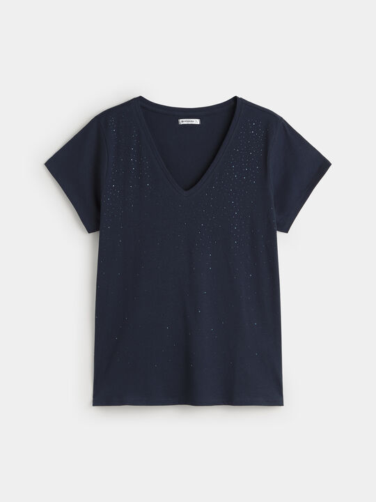 CAMISETA STRASSES BRILLO Azul Noche image number null
