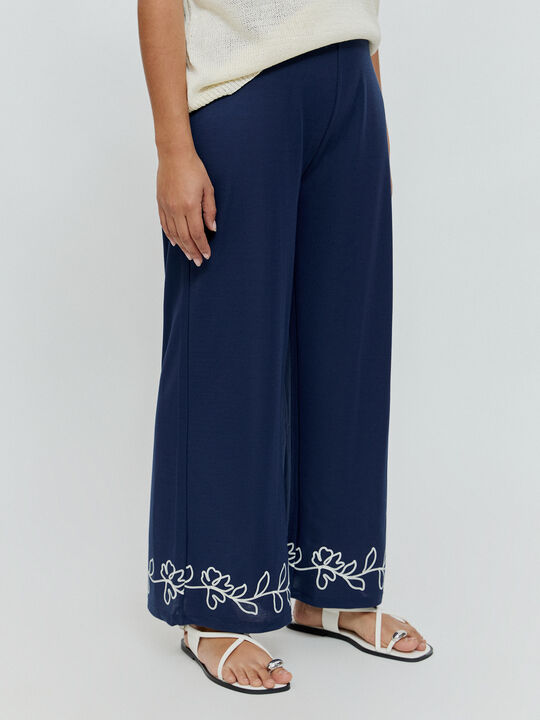 PANTALON FLORES Azul Marino image number null