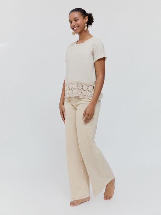 CAMISETA CROCHET BAJO Blanco Hueso image number null
