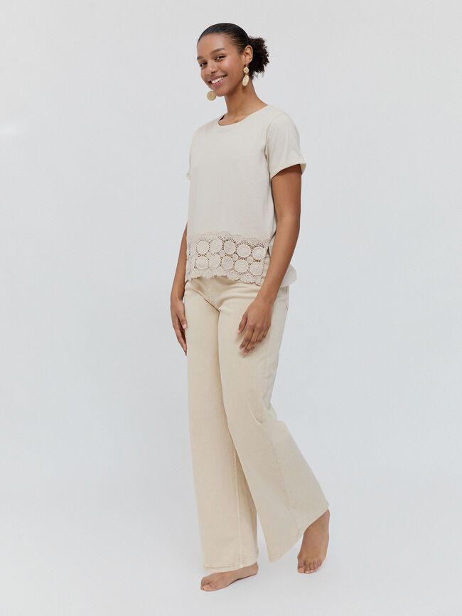 CAMISETA CROCHET BAJO Blanco Hueso