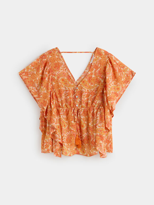 BLUSA MANGA VOLANTES naranja coral