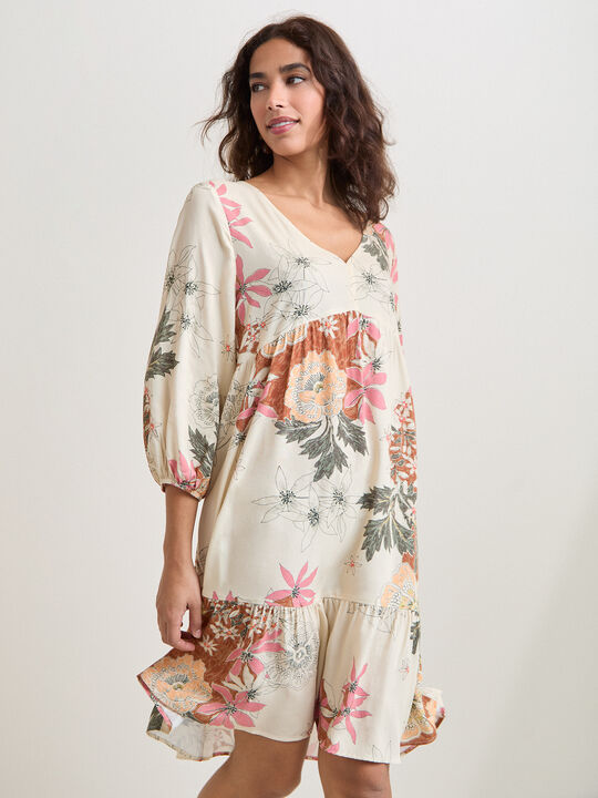 VESTIDO VISCOSA ESTAMPADO Crudo image number null