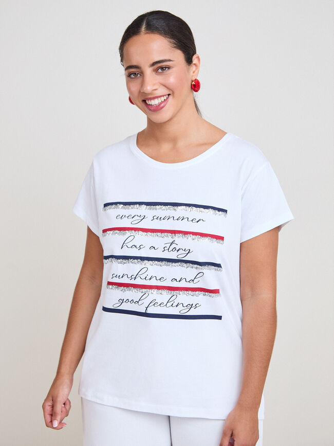 CAMISETA RAYAS LENTEJUELAS Blanco Optico