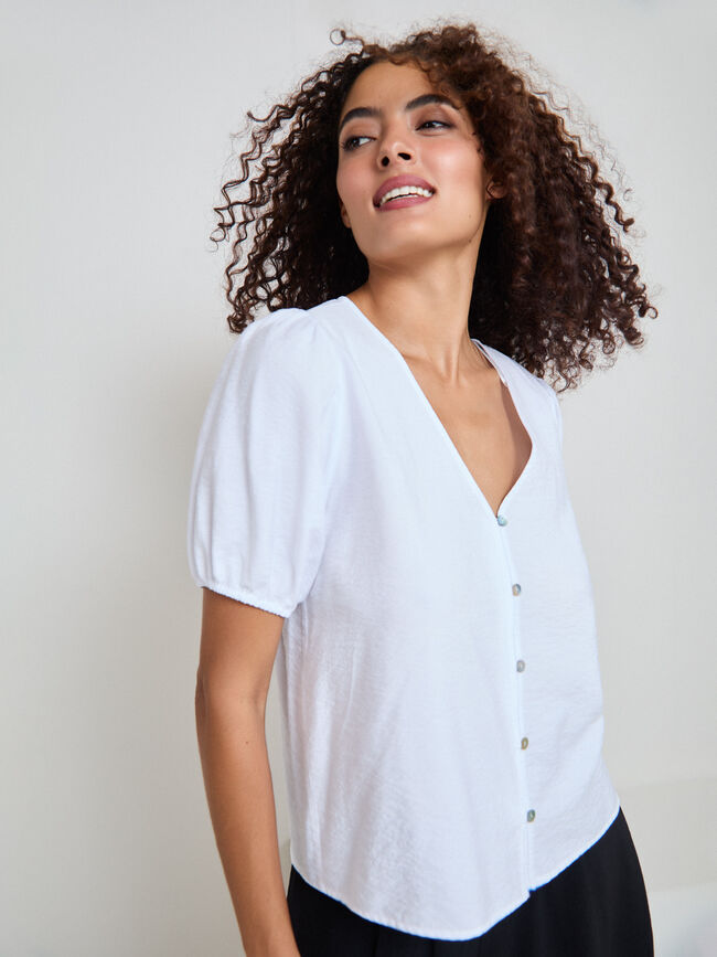BLUSA MANGA ABULLONADA Blanco Optico