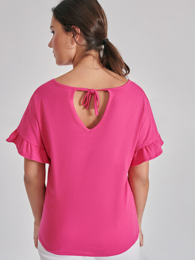 CAMISETA MANGA VOLANTE Fucsia Oscuro