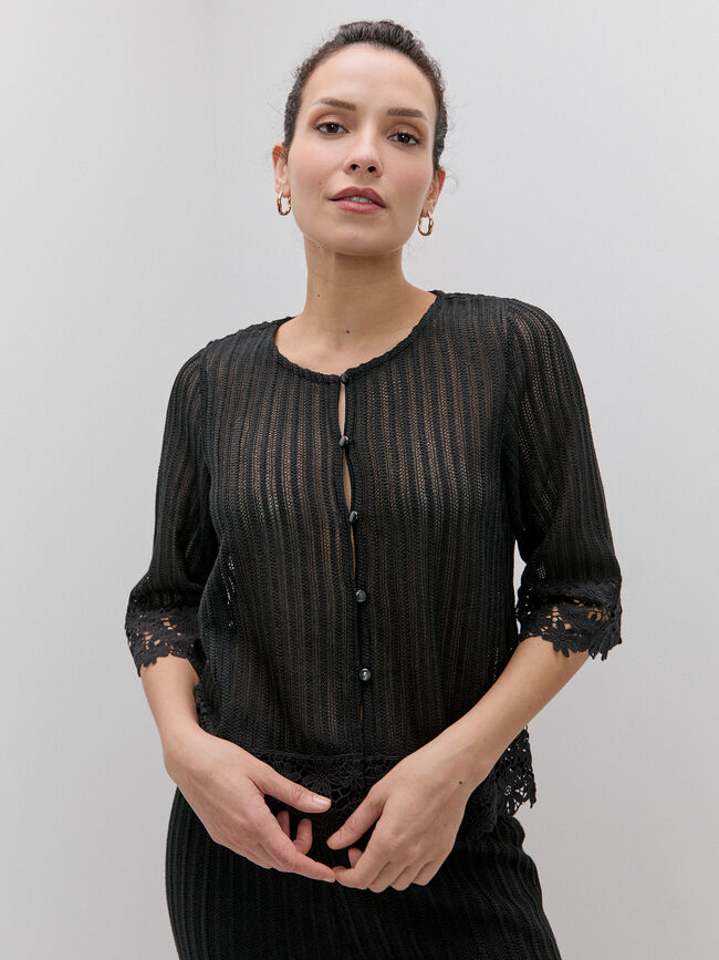 CHAQUETA DETALLE CROCHET Negro