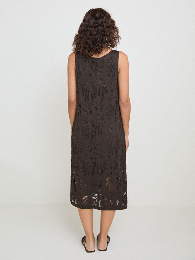 VESTIDO CALADO HALTER Marron