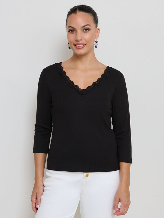 CAMISETA ENCAJE Negro image number null