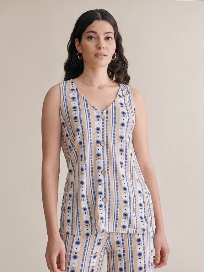 top estampado detalle botones Crudo Claro